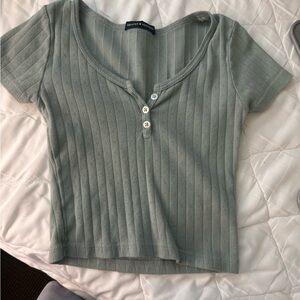 Brandy Melville Green Ribbed Fitted T-Shirt
